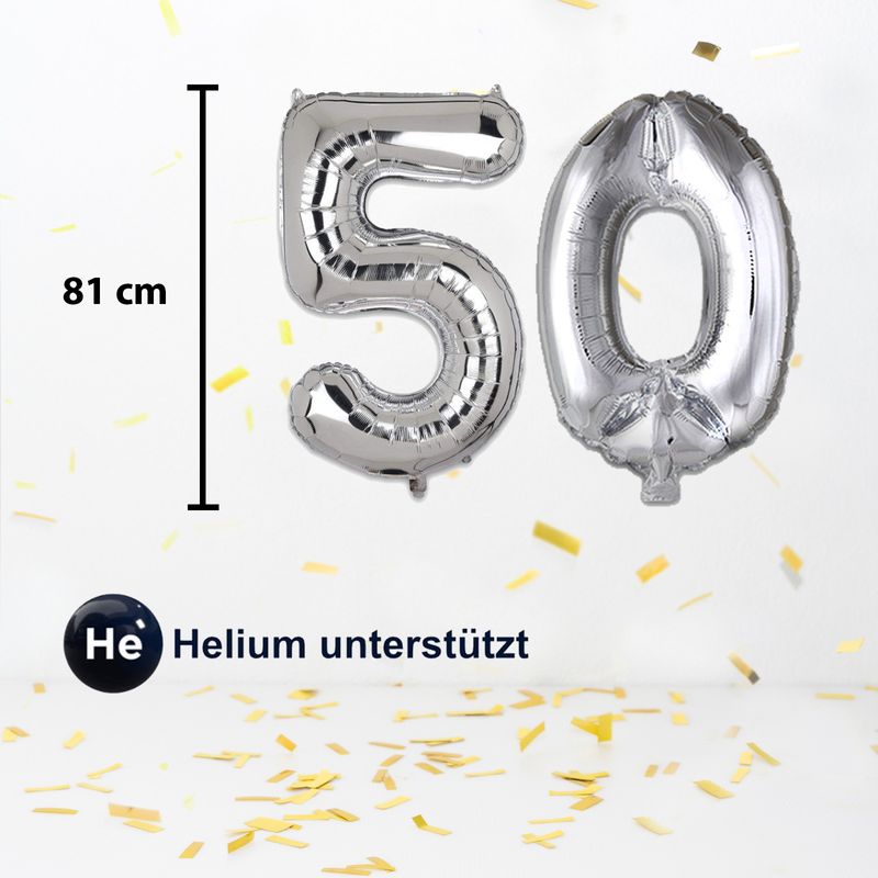 Zahlenballon Zahl 50 Silbrig Folienballon Geburtstagsparty Ballon 81cm
