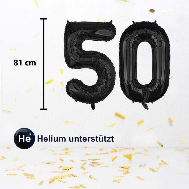 Zahlenballon Zahl 50 Folienballon Heliumballon Luftballon Schwarz 81cm