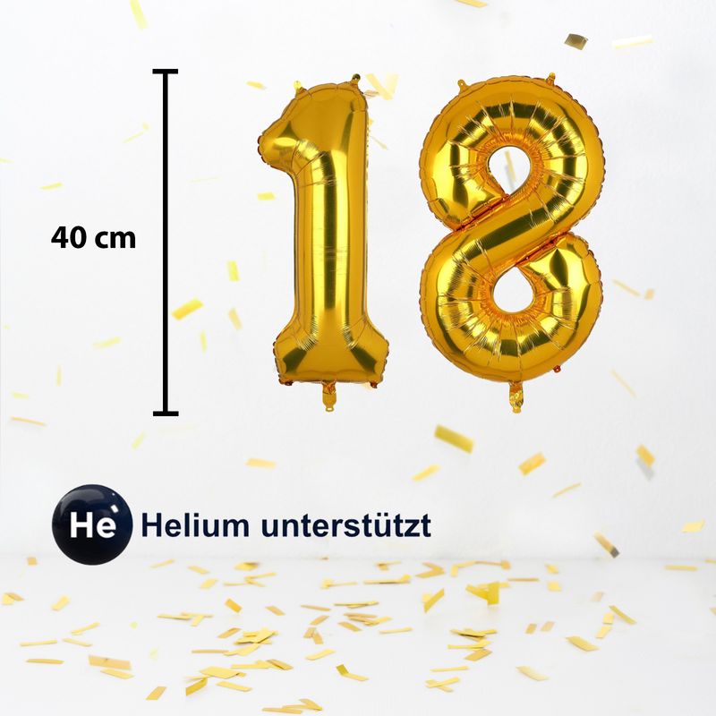 Zahlenballon Zahl 18 Folienballon Geburtstagsparty Ballon Golden 40cm