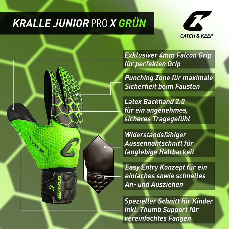 Fussballhandschuhe Kralle Junior Pro 3.0 Gr. 3 Grün Torwart Keeper Goalie Handschuhe
