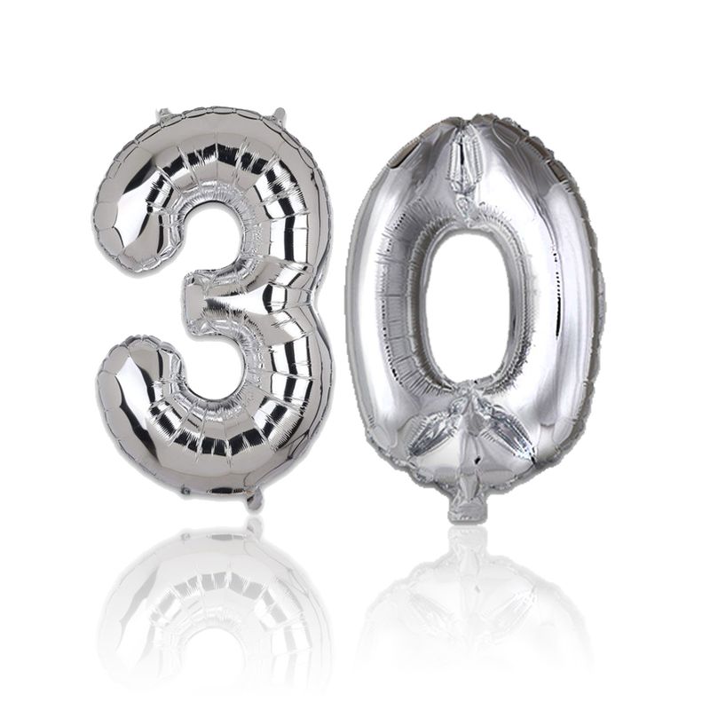 Folienballon Zahl 30 Zahlenballon Geburtstagsparty Ballon Silbrig 40cm