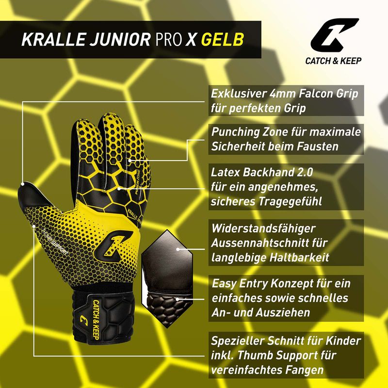 Fussballhandschuhe Kralle Junior Pro 3.0 Gr. 5 Gelb Torwart Keeper Goalie Handschuhe