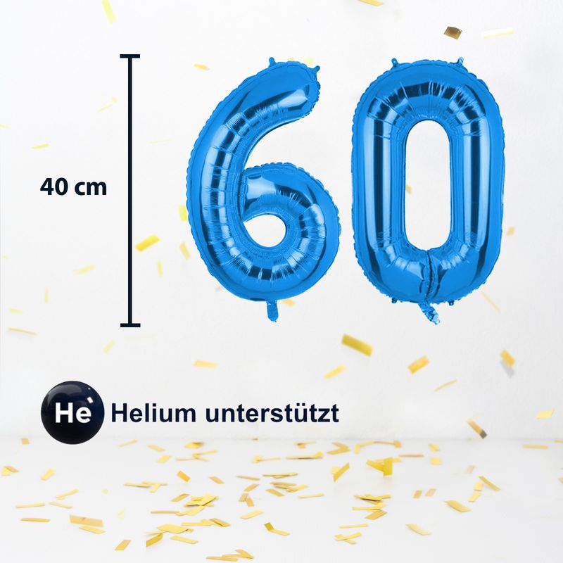 Zahlenballon Zahl 60 Blau Folienballon Heliumballon Luftballon 40cm