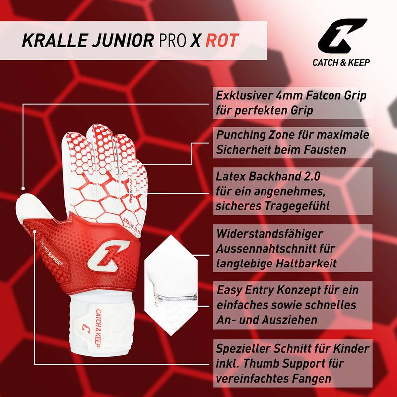 Fussballhandschuhe Kralle Junior Pro 3.0 Gr. 4 Rot Torwart Keeper Goalie Handschuhe