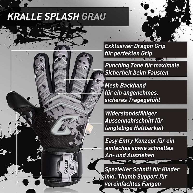 Fussballhandschuhe Kralle Splash Gr. 5 Grau Torwart Keeper Goalie Handschuhe