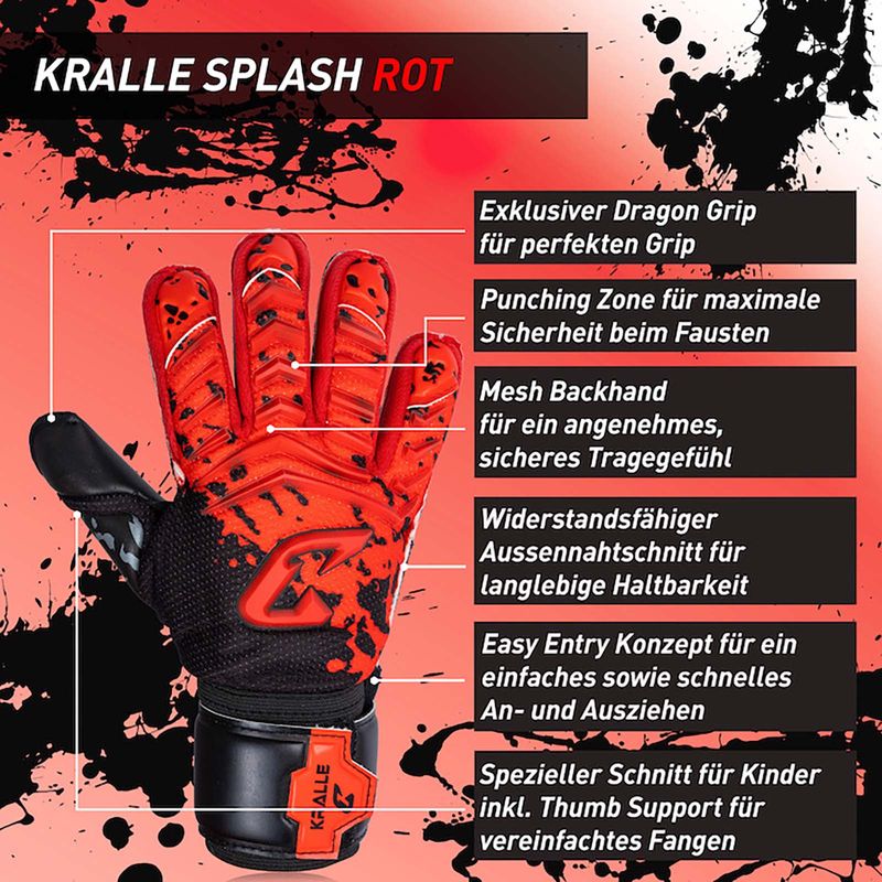 Fussballhandschuhe Kralle Splash Gr. 5 Rot Torwart Keeper Goalie Handschuhe