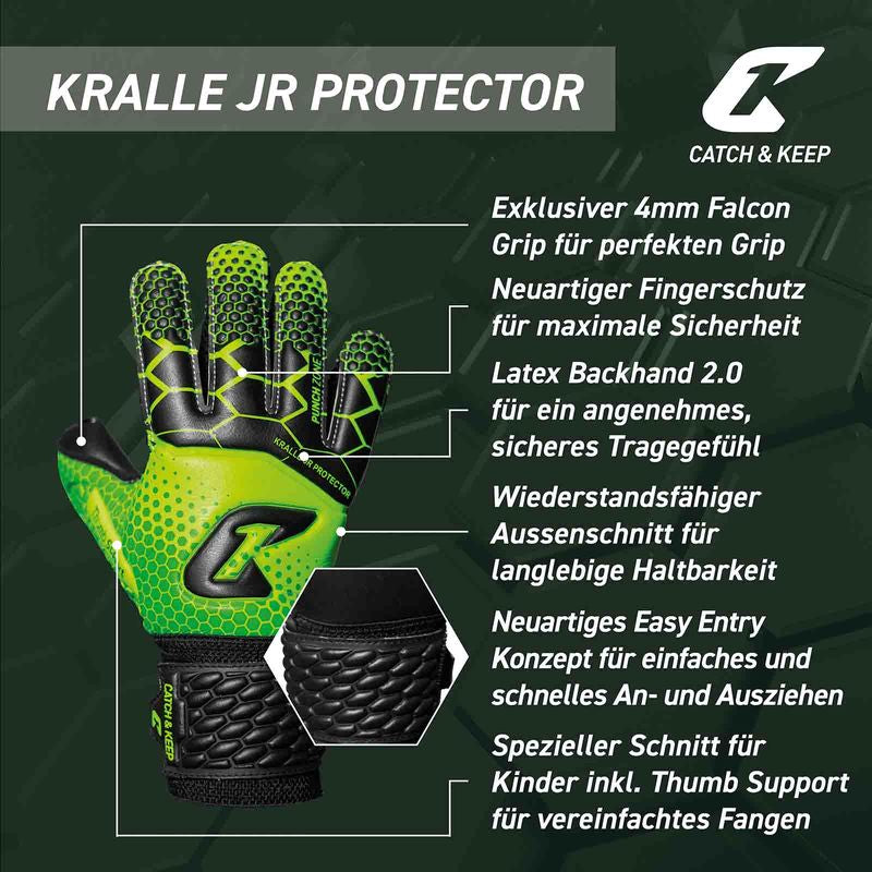 Fussballhandschuhe Kralle Protector Gr. 3 Grün Torwart Keeper Goalie Handschuhe