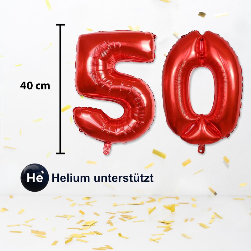 Zahlenballon Zahl 50 Folienballon Heliumballon Luftballon Rot 40cm