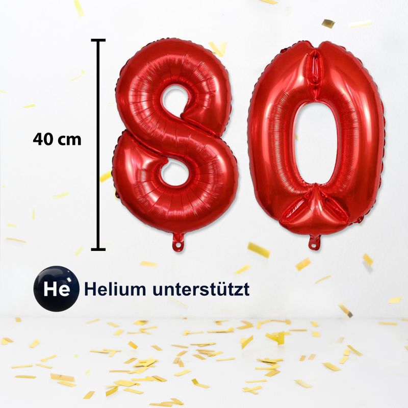 Zahlenballon Zahl 80 Rot Geburtstagsparty Ballon Folienballon 40cm