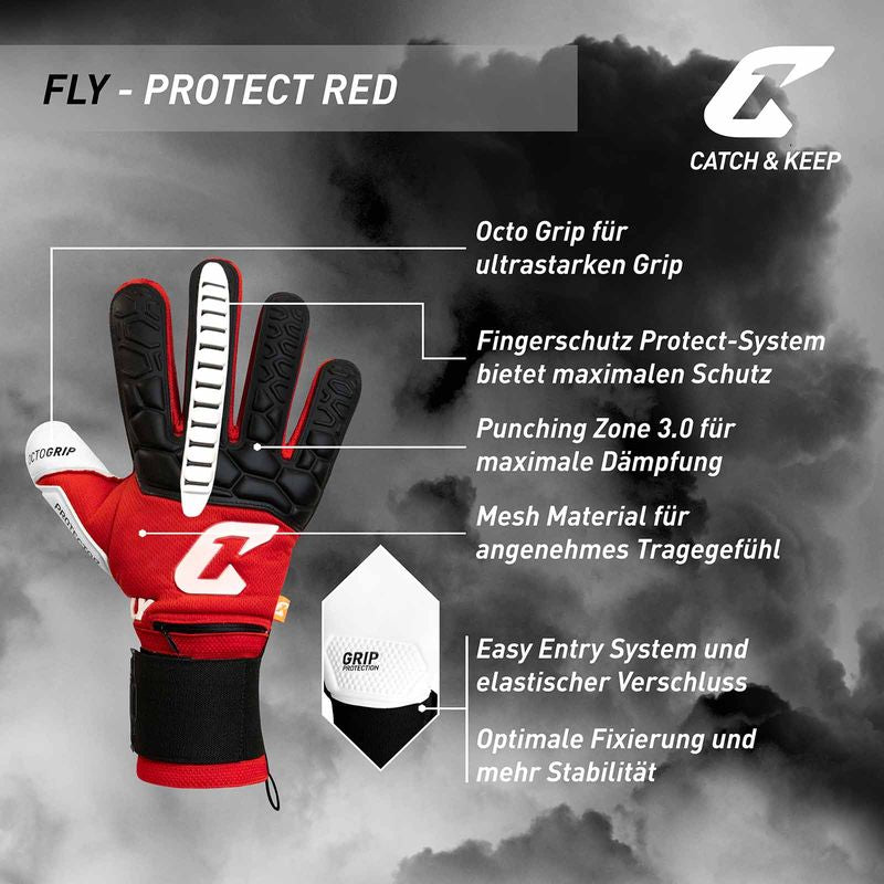Fussballhandschuhe Fly Protect Gr. 7 Rot Torwart Keeper Goalie Handschuhe