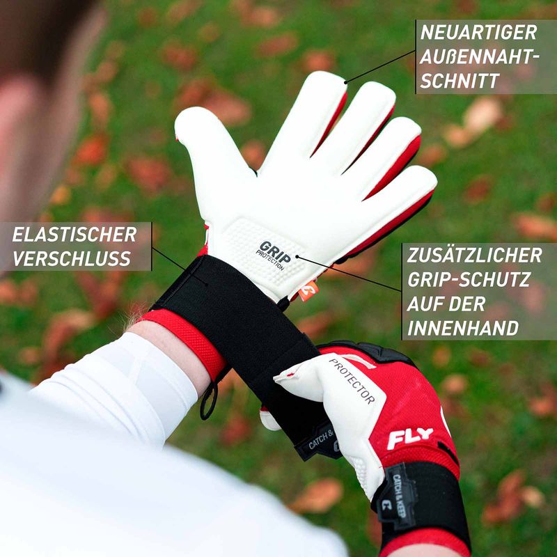 Fussballhandschuhe Fly Protect Gr. 9.5 Rot Torwart Keeper Goalie Handschuhe