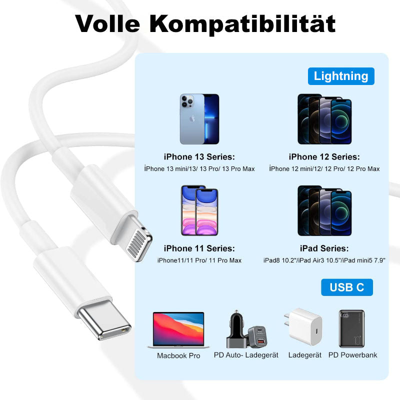 Lightning zu USB-C Kabel 3m Datenkabel mit USB-C-Anschluss für iPhone