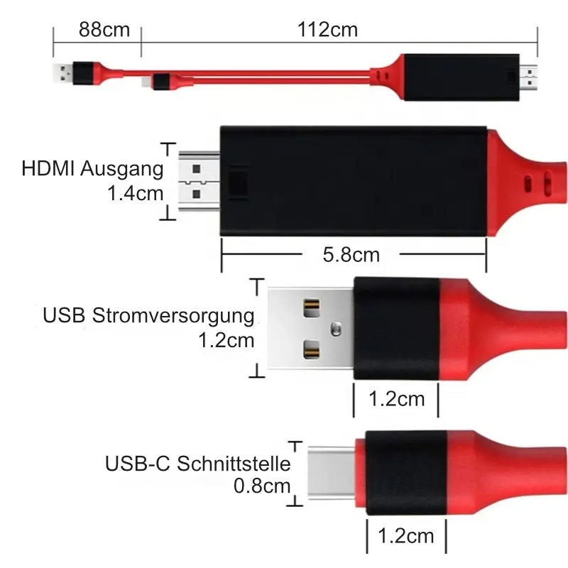 USB-A USB-C HDMI 2m Adapterkabel USB-C USB-A HDMI USB-A USB-C HDMI