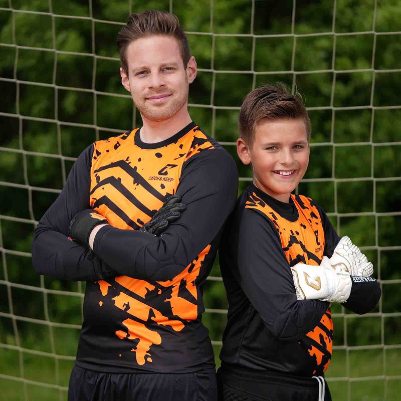 Trikot Protection Torwarttrikot Gr. S Orange-Schwarz Fussball Torwart Shirt Oberteil