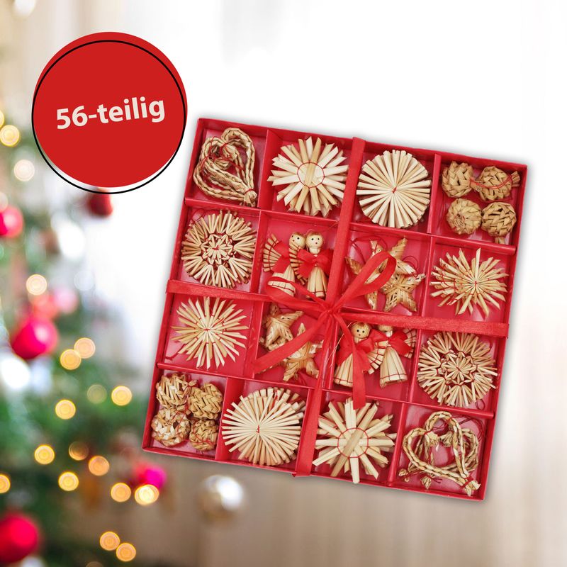 Strohsterne Strohengel Strohschmuck Strohbaumschmuck Strohdeko Set