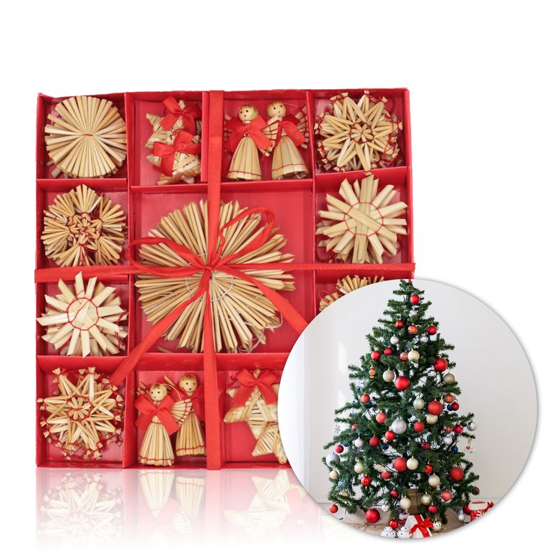 Strohengel Strohschmuck Strohsterne Strohdeko Strohbaumschmuck Set