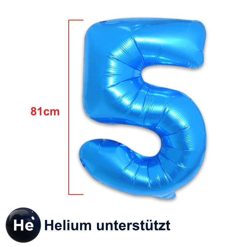 Zahlenballon Zahl 5 Blau Folienballon Geburtstagsparty Ballon 81cm