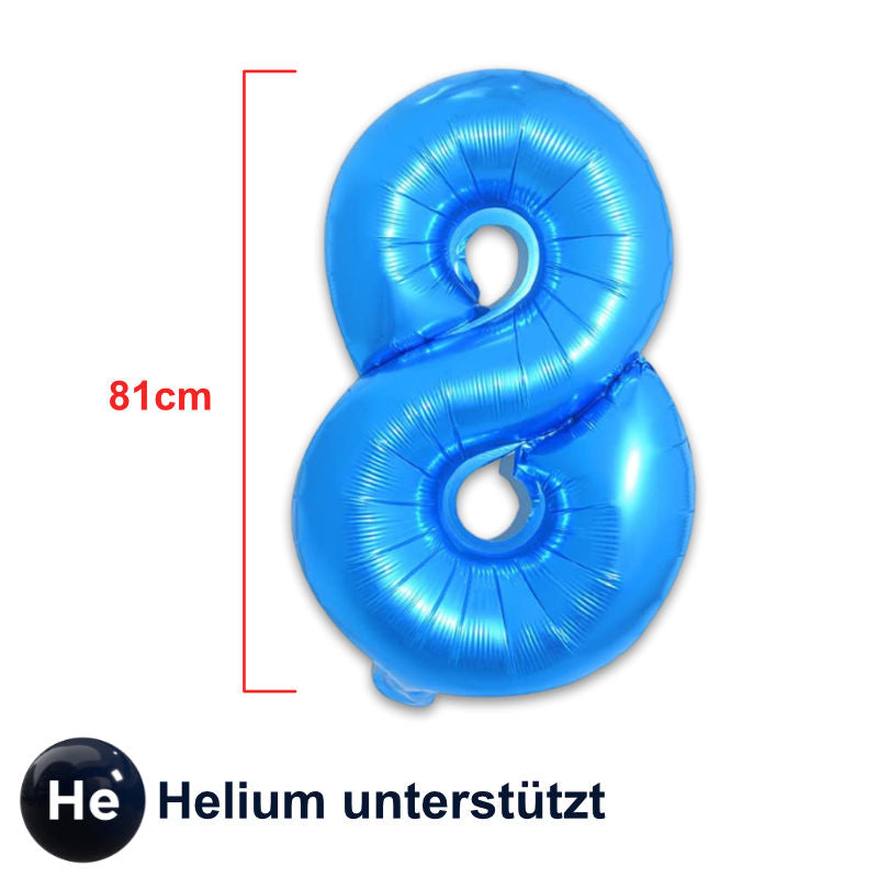 Folienballon Zahl 8 Blau Zahlenballon Heliumballon Luftballon 81cm