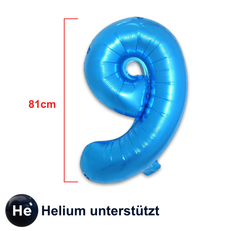 Zahlenballon Zahl 9 Blau Folienballon Geburtstagsparty Ballon 81cm