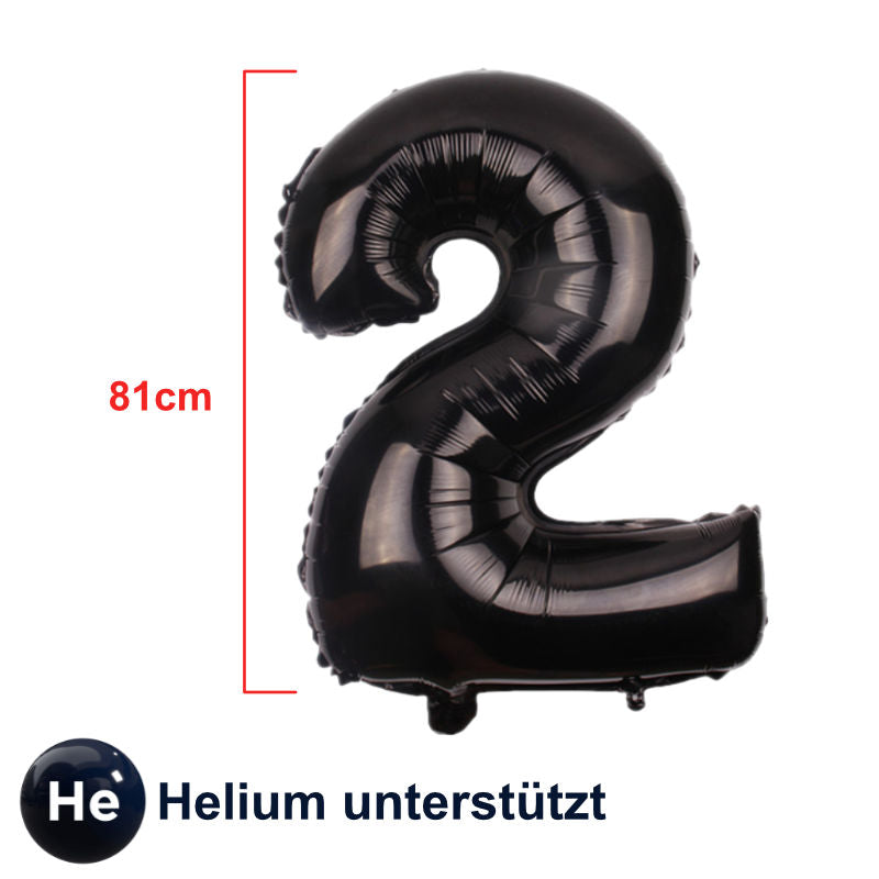Folienballon Zahl 2 Schwarz Zahlenballon Geburtstagsparty Ballon 81cm