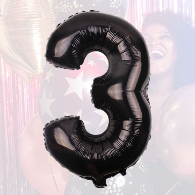 Folienballon Zahl 3 Zahlenballon Heliumballon Luftballon Schwarz 81cm