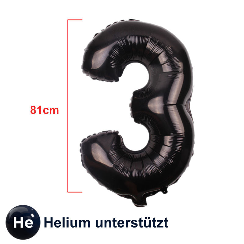 Folienballon Zahl 3 Zahlenballon Heliumballon Luftballon Schwarz 81cm