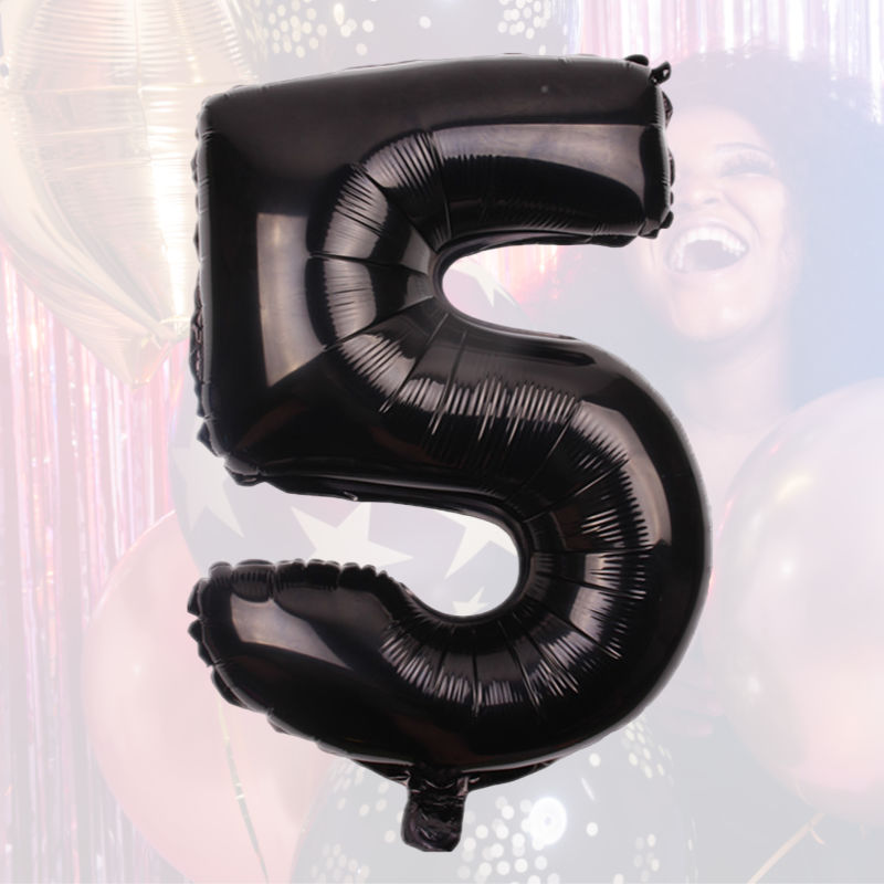 Zahlenballon Zahl 5 Folienballon Luftballon Heliumballon Schwarz 81cm