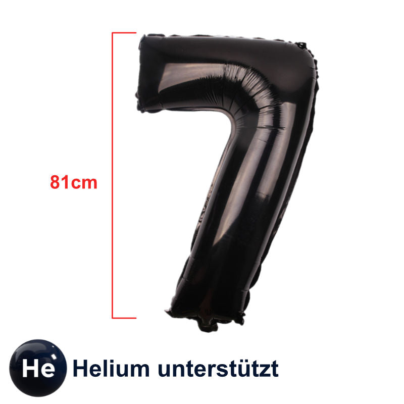 Zahlenballon Zahl 7 Schwarz Folienballon Heliumballon Luftballon 81cm