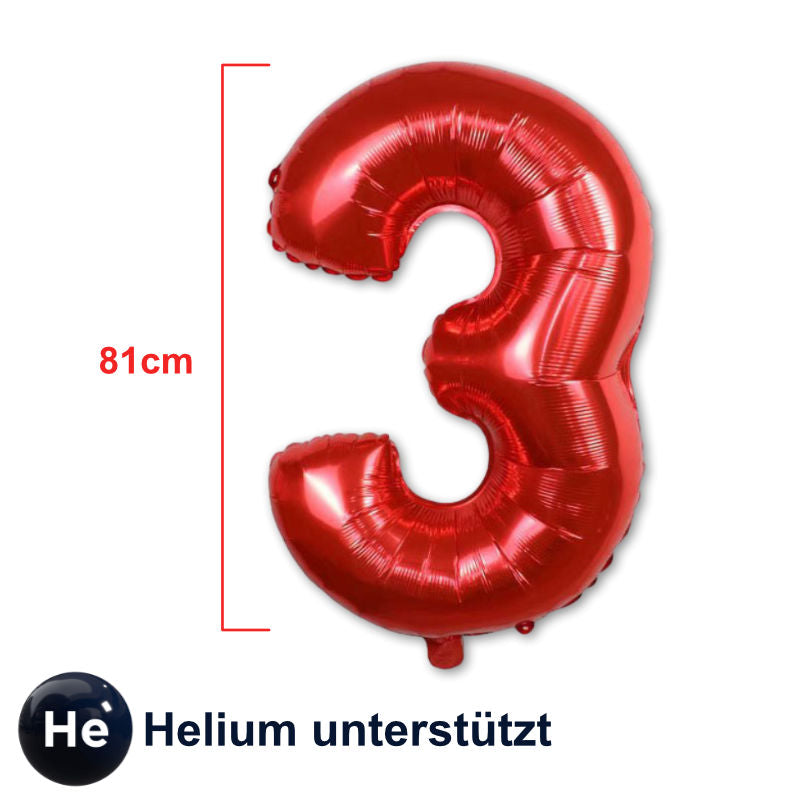 Zahlenballon Zahl 3 Rot Folienballon Geburtstagsparty Ballon 81cm