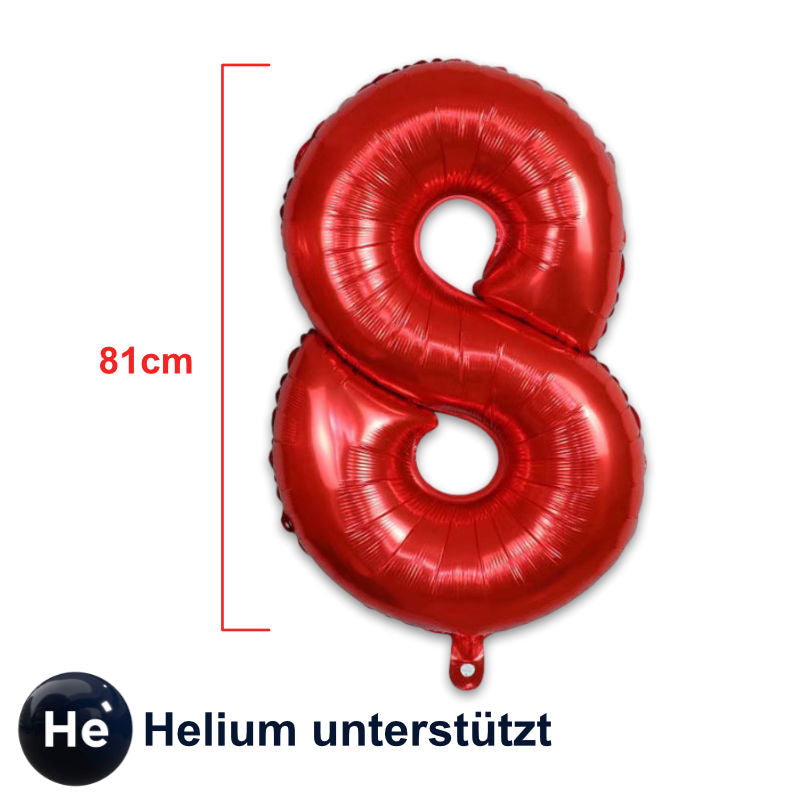 Folienballon Zahl 8 Rot Zahlenballon Geburtstagsparty Ballon 81cm