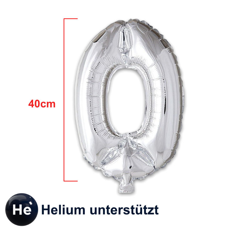 Folienballon Zahl 0 Zahlenballon Geburtstagsparty Ballon Silbrig 40cm