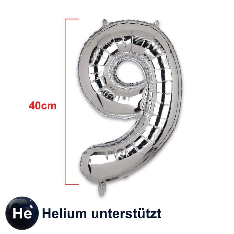 Folienballon Zahl 9 Silbrig Zahlenballon Geburtstagsparty Ballon 40cm