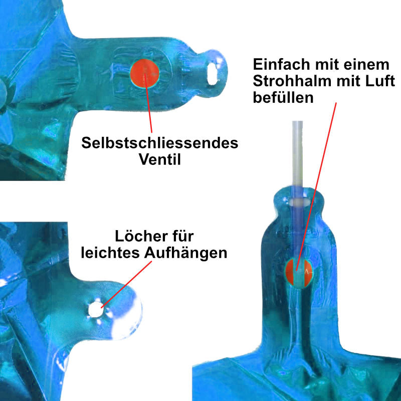 Zahlenballon Zahl 3 Luftballon Folienballon Heliumballon Blau 40cm