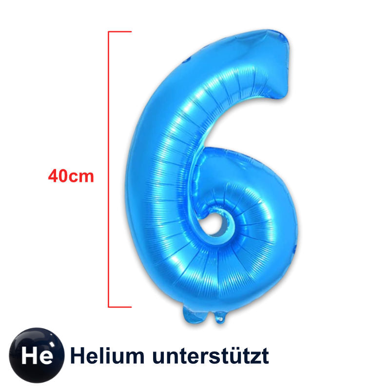 Folienballon Zahl 6 Zahlenballon Luftballon Heliumballon Blau 40cm