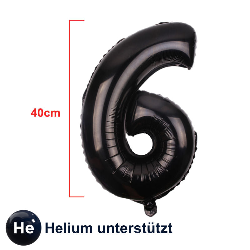 Zahlenballon Zahl 6 Luftballon Folienballon Heliumballon Schwarz 40cm
