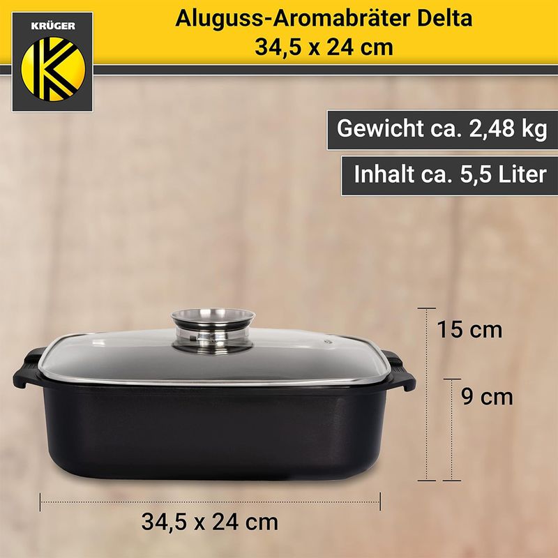 Aluguss-Bräter Garschale Rechteckbräter Aromabräter Schmorbräter