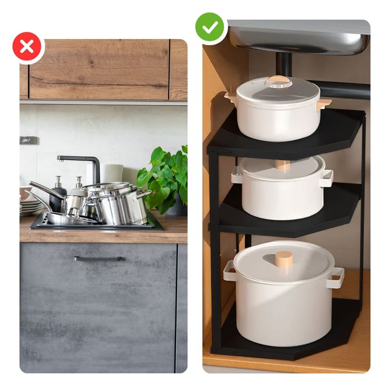 Arbeitsplatten-Eckregal Topf-Eckregal Küchen-Organizer Topfregal