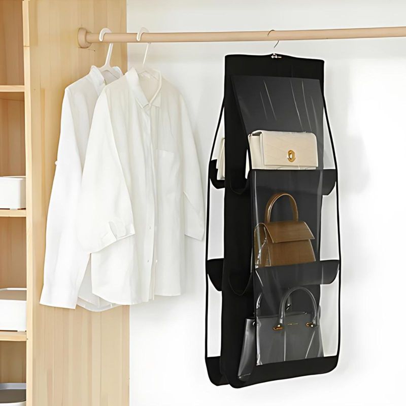 Handtaschen Organizer Hängende Aufbewahrungstasche 6 Fächer Schwarz