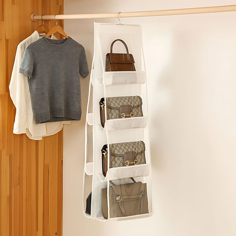 Hängende Aufbewahrungstasche Handtaschen Organizer 8 Fächer Weiss