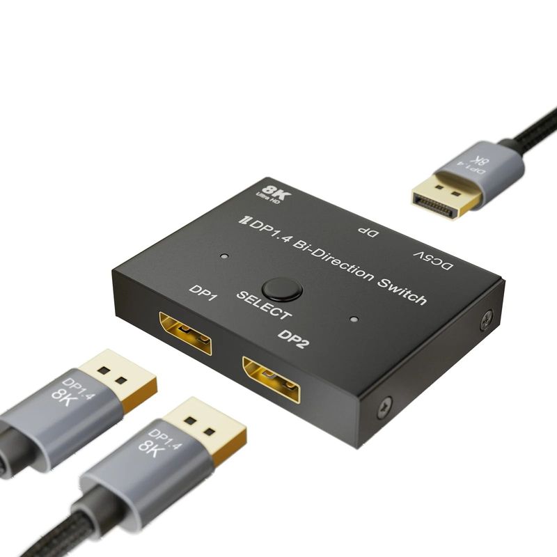 Switch Displayport 2x1 Ports DP-Umschalter 8K@30Hz bidirektional