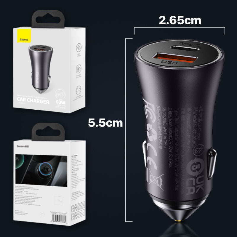 Car Charger USB-A USB-C KFZ-Ladegerät USB-A USB-C Auto-USB-Adapter