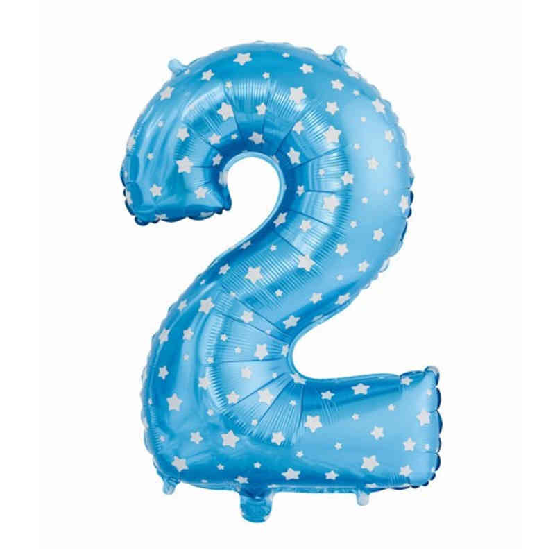 Zahlenballon Zahl 2 Folienballon Blau mit Sternen 72cm