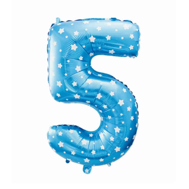 Folienballon Zahl 5 Zahlenballon Blau mit Sternen 72cm