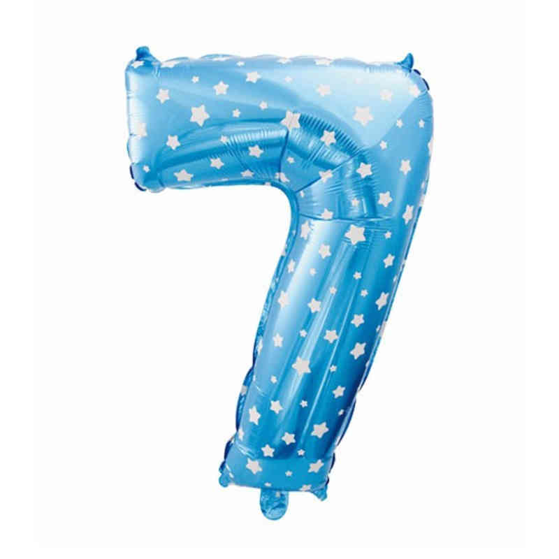 Folienballon Zahl 7 Zahlenballon Blau mit Sternen 72cm
