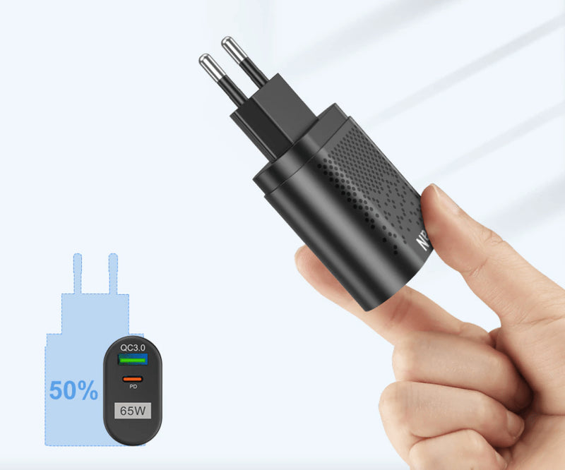 GaN 2-Port Fast Charger USB-C + USB-A Ladegerät Schnellladeadapter