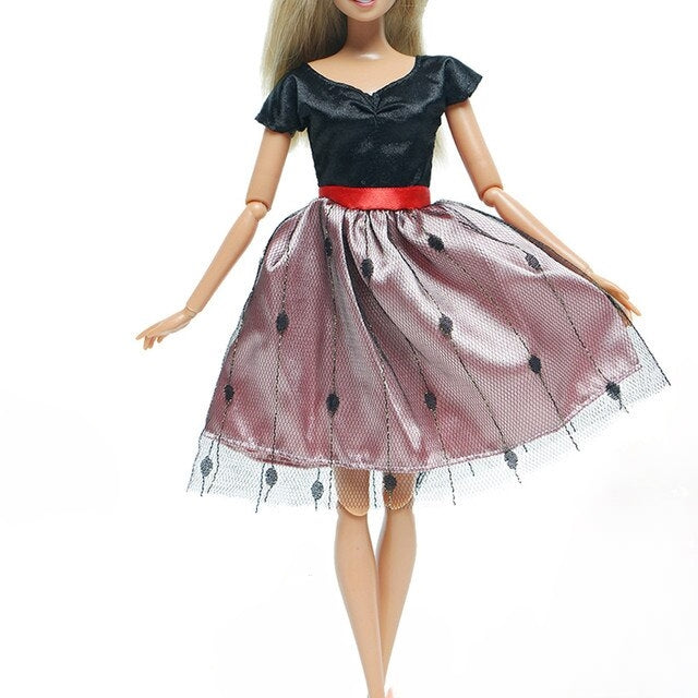Mode Kleid für Barbie Puppen Fashion neue Collection Schwarz Rosa
