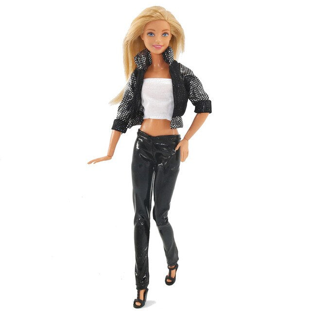 Hose Jacke und Top für Barbie Puppen Retro Collection Schwarz Weiss