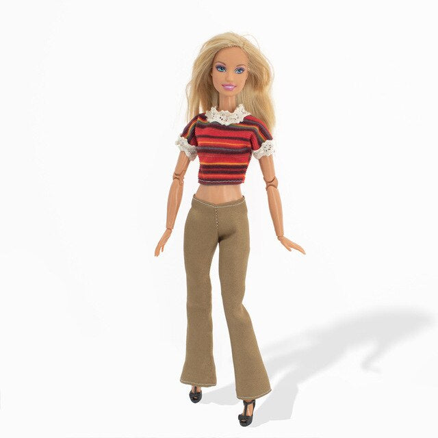 Mode Hose und Top für Barbie Puppen Retro Collection Beige Rot