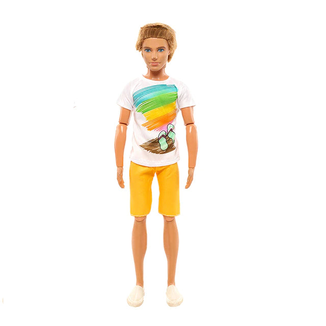 Ken und Barbie Hose und T-Shirt Paarweise Set Mode Gelb Regenbogen