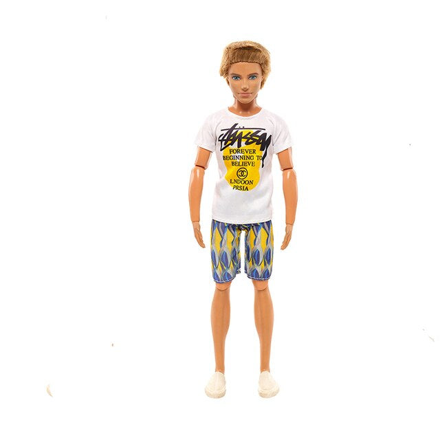 Ken und Barbie Hose und T-Shirt Paarweise Set Mode Weiss Blau